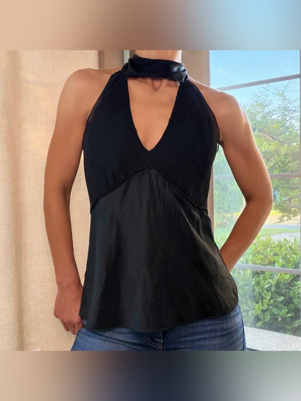 Y2K Vintage The Limited 100% Silk Choker Tie Halter Neck Going Out Top Women’s M